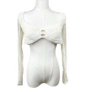 Windsor Crochet Top Sz M Sheer Fairy Bolero Festival Boho Cover Up Long Sleeve